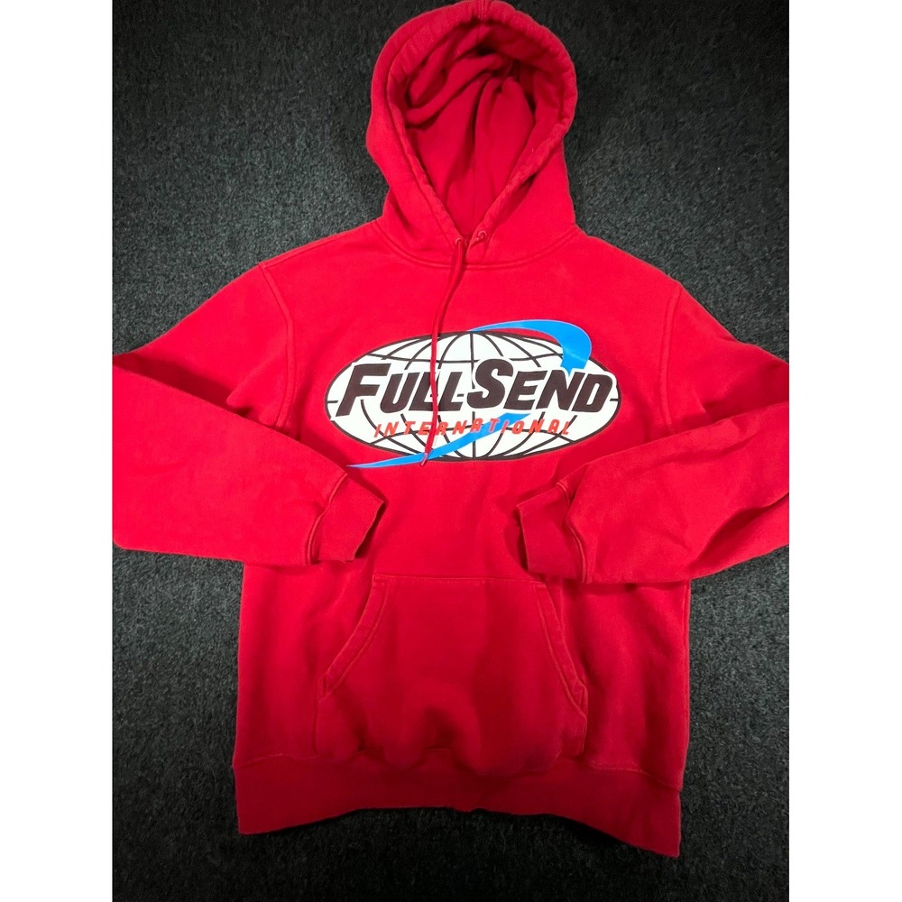 Full Send International Hoodie Mens Medium Red Globe Logo Nelk Pullover Winter